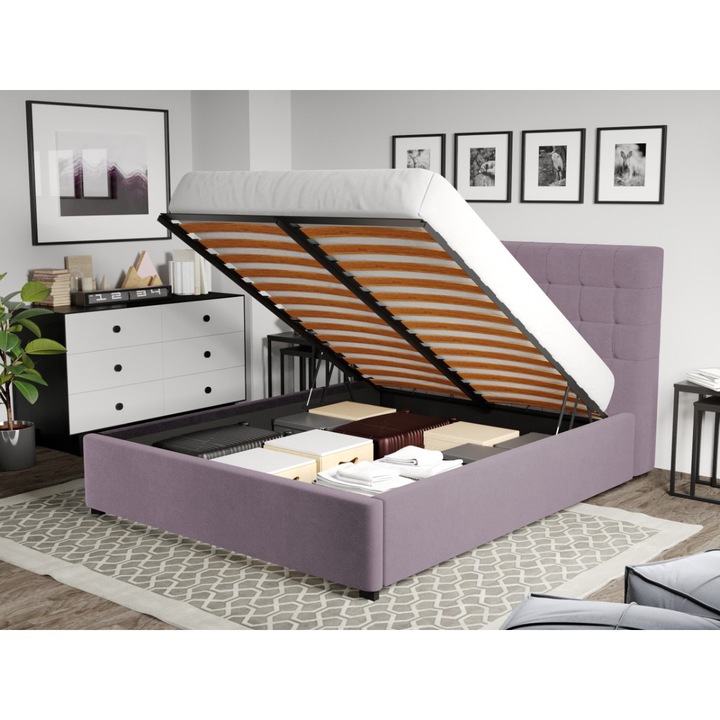 Pat Tapitat Rivo, Somiera Rabatabila si lada, 160x200, Mov deschis/Jasmine 62