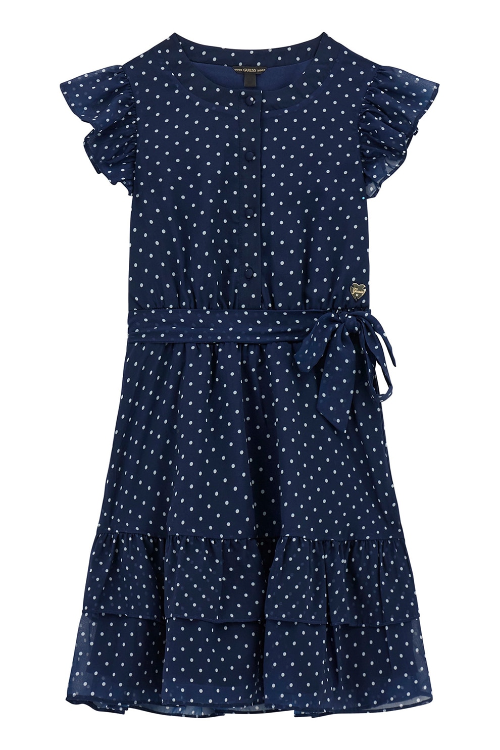 GUESS KIDS, Rochie evazata cu buline, Alb, Bleumarin, 167 CM