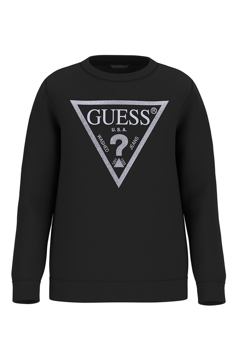 GUESS KIDS, Суитшърт с овално деколте и лого, Черен