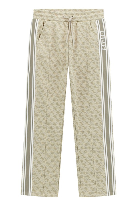 GUESS KIDS, Спортен панталон с монограм, Бледозелен/Мръснобял