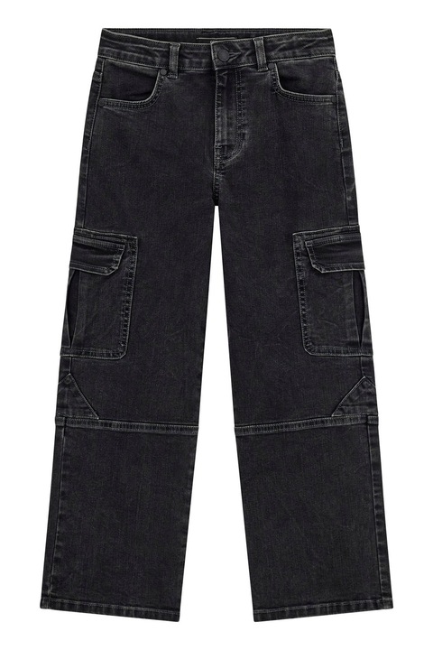 GUESS KIDS, Relaxed fit farmernadrág, Koptatott fekete