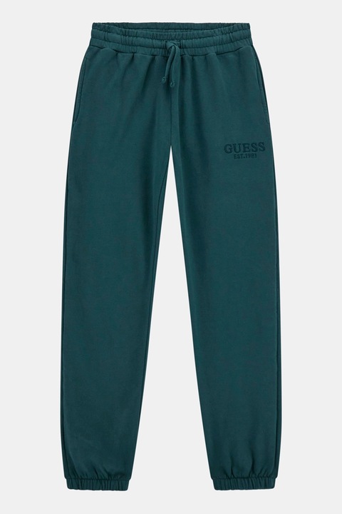 GUESS KIDS, Húzózsinóros derekú pamut szabadidőnadrág, Angolzöld