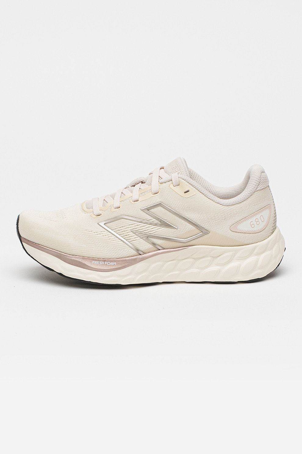 New Balance, Pantofi 680 din material textil, pentru alergare, Alb fildes, Argintiu, 6