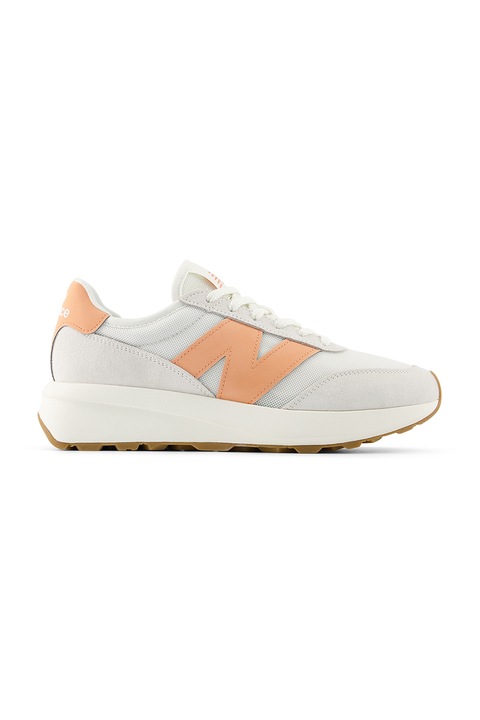 New Balance, Pantofi sport 370 din piele intoarsa cu insertii din material sintetic, Portocaliu/Alb murdar