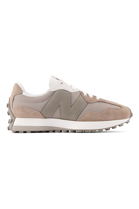 New Balance, Pantofi sport wedge cu segmente de piele intoarsa 327, Maro deschis