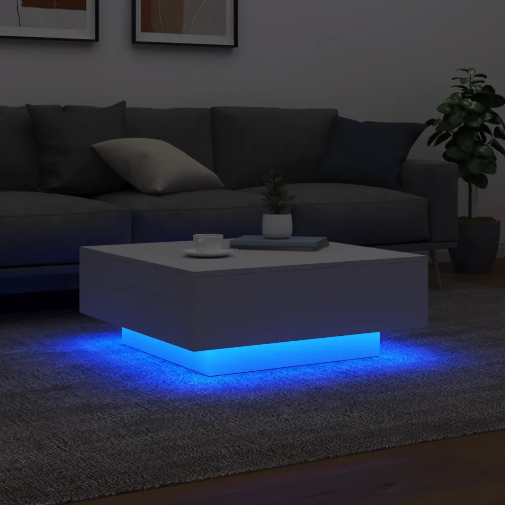 Masuta de cafea cu lumini LED, alb, 80x80x31 cm - eMAG.ro