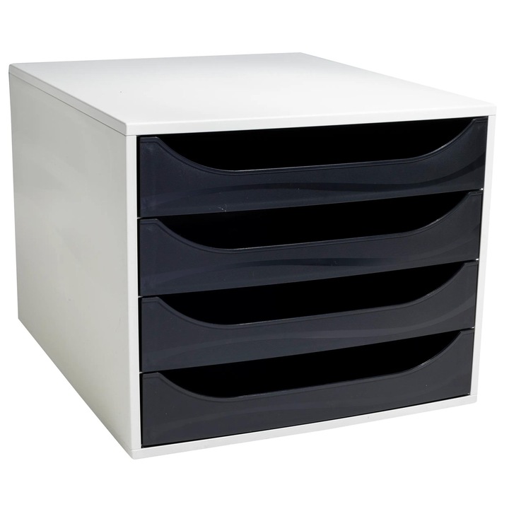 Шкаф за документи Exacompta Ecobox Office, пластмасов, 4 чекмеджета, сиво-черен