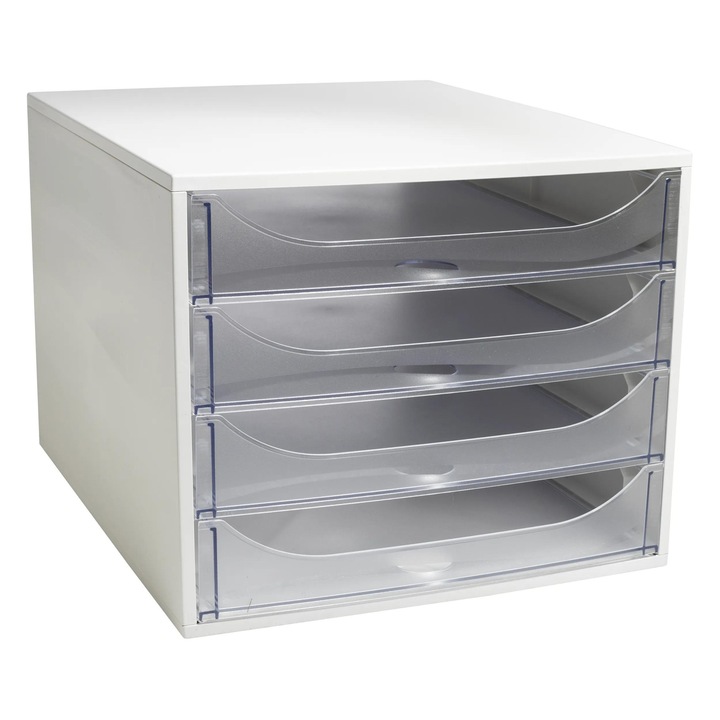 Шкаф за документи Exacompta Ecobox Office, пластмасов, 4 чекмеджета, сиво-прозрачен