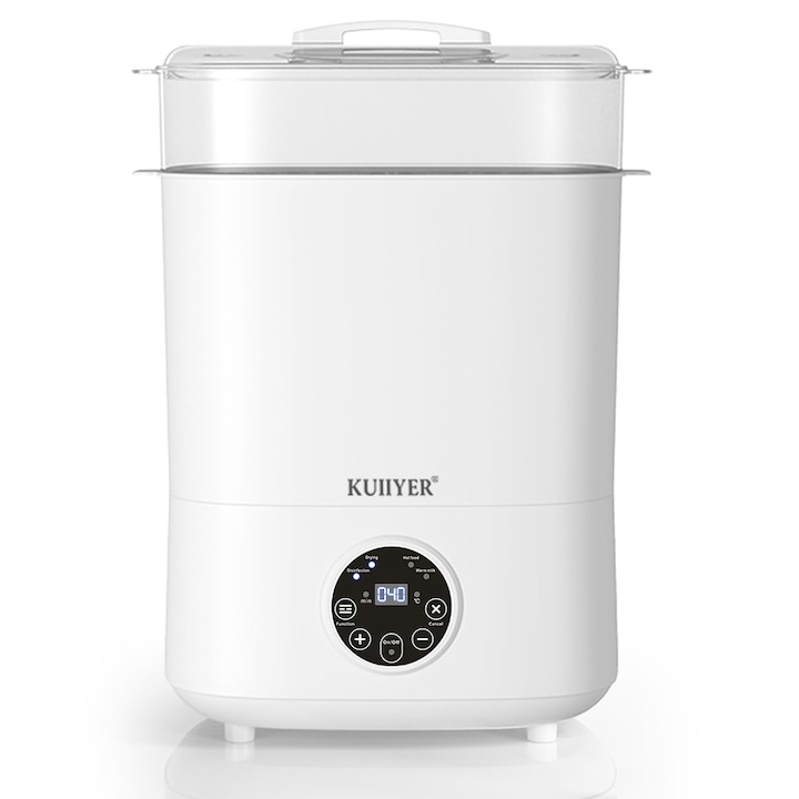 Sterilizator Electric si Uscator, KUIIYER®, 5 In 1 functii, Sterilizare, Uscare rapida, Stocare, Automatic, 600W, Control tactil, Pentru sticle de lapte pentru copii, canapea, accesorii pentru pompe, Alb