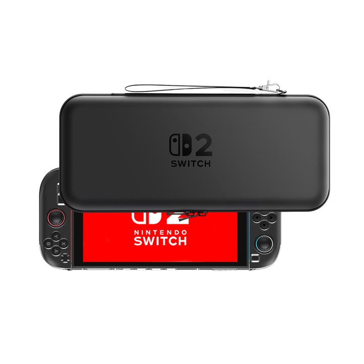 Switch 2 játékkonzol szervező, hordozhatóság, 30 x 14.5 x 5.5 cm, Fekete