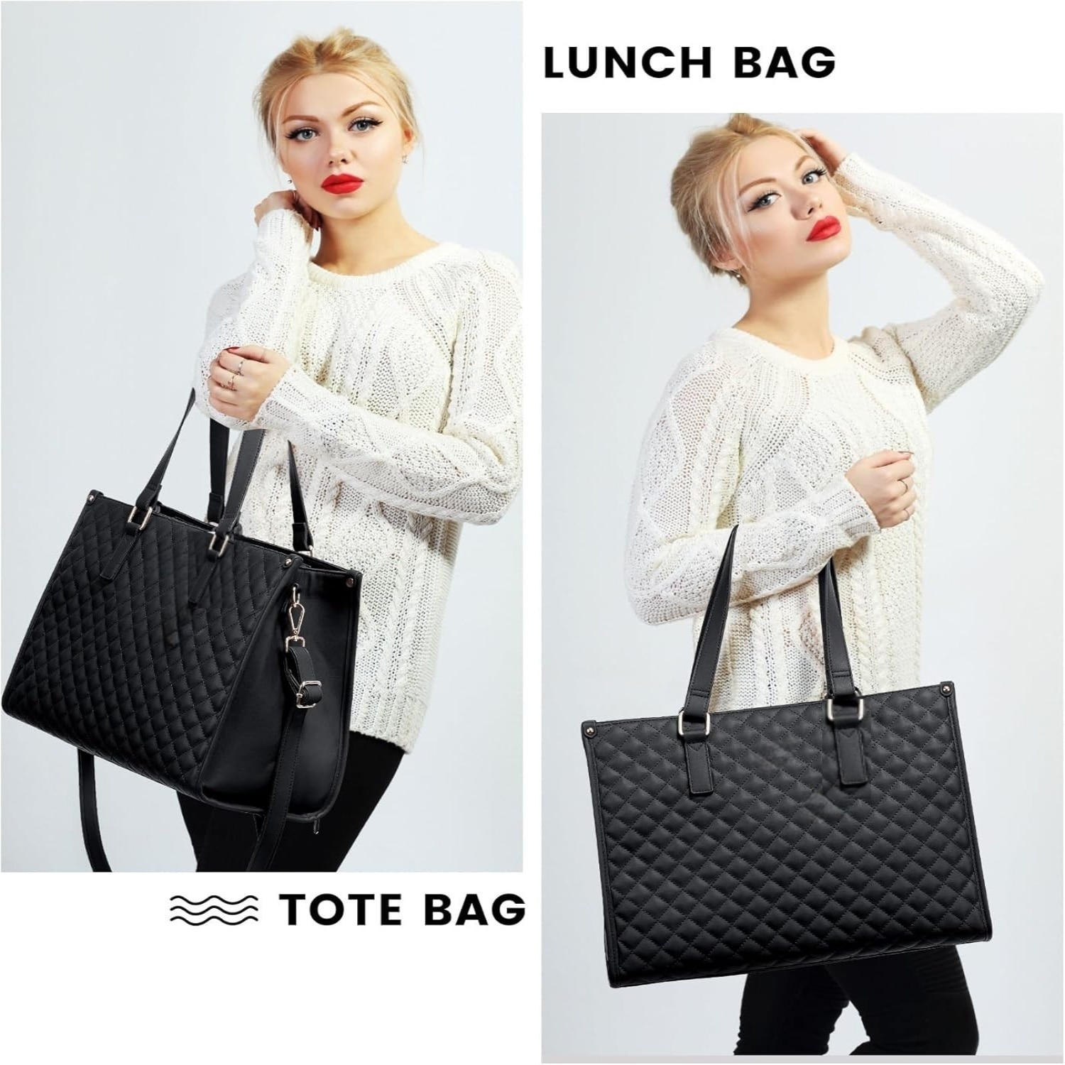 Geanta pentru laptop, MOSMAOO®, Smart casual pentru Business/ Calatorii, Rezistenta la apa, 15,6 inch, De umar sau de mana, Capacitate mare, Piele, Pranz Tote sac pentru, Cu compartiment izolat pentru pranz, Negru carbon