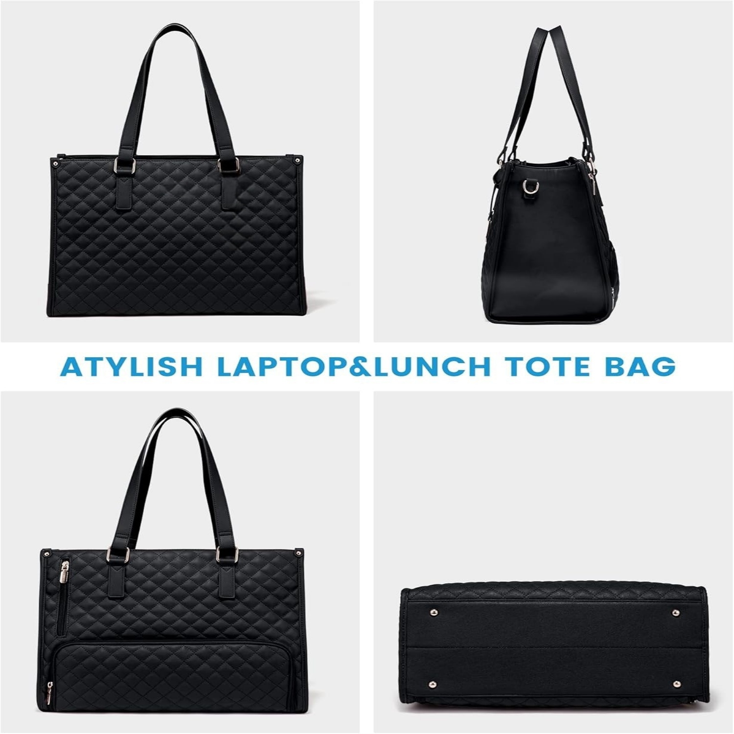 Geanta pentru laptop, MOSMAOO®, Smart casual pentru Business/ Calatorii, Rezistenta la apa, 15,6 inch, De umar sau de mana, Capacitate mare, Piele, Pranz Tote sac pentru, Cu compartiment izolat pentru pranz, Negru carbon
