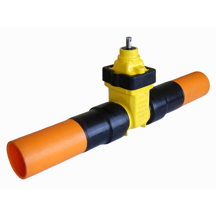 OptiValve ék alakú szelep gázhoz DN50/OD63, PN10, PE100 SDR11 hegesztőfúvókákkal, Aeon