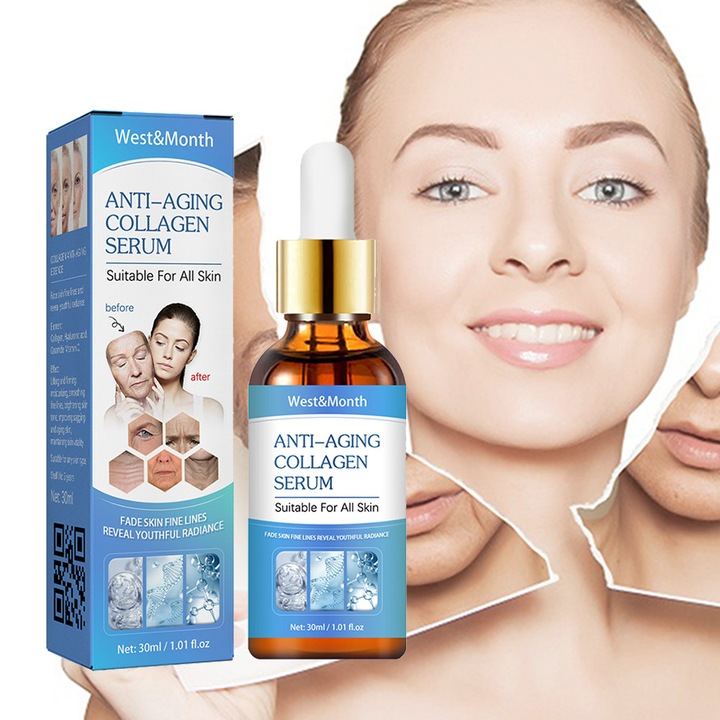 Ser facial cu colagen West&Month - Reducere riduri fine, intarire pielii, uniformizare tonus facial si stralucire