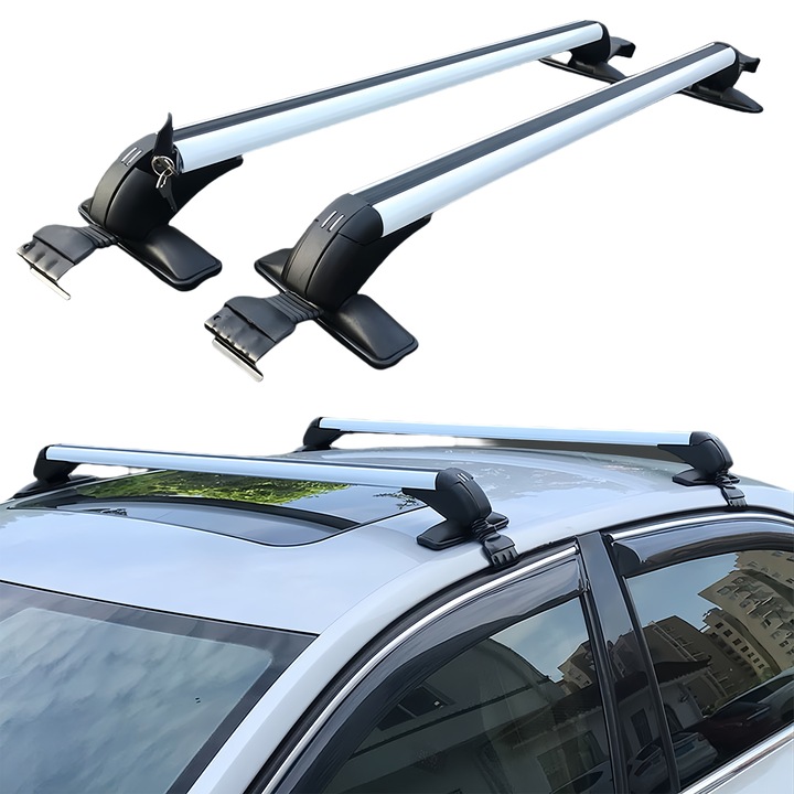 Универсални алуминиеви напречни греди за покрива, Wacorresi, Комплект напречни релси за багажник, с противокражба, с ключалка, комплект ключове от 2 броя, за всички автомобили, оборудвани с надлъжни релси, бели