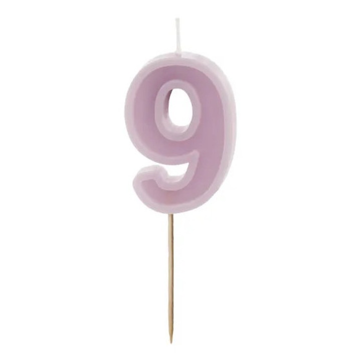 Swieczka urodzinowa Cyferka 9, PartyDeco, fiolet, 6 cm