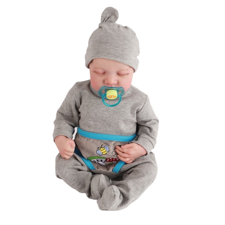 Papusa bebelus realist, 48cm, silicon moale, baietel dormind