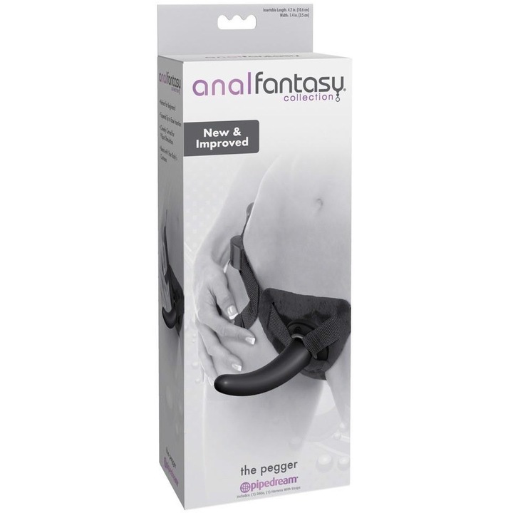 Centura Strap-On Analfantasy Collection cu dildo curbat 12x3.1cm negru