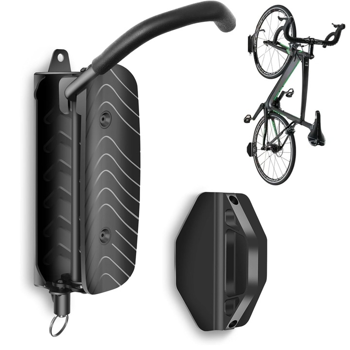 Suport depozitare biciclete, Topdii®, montare pe perete, Metal, Ajustabil, interior/exterior, Negru