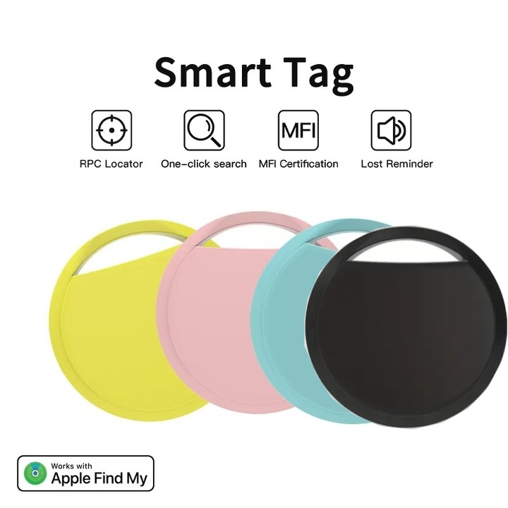 Tracker de eticheta, GPS Tracker pentru dispozitive anti-pierdere, Bluetooth Link, Cautare in timp real cu un singur clic, suporta doar Apple iOS, Multi culori (4 bucati)