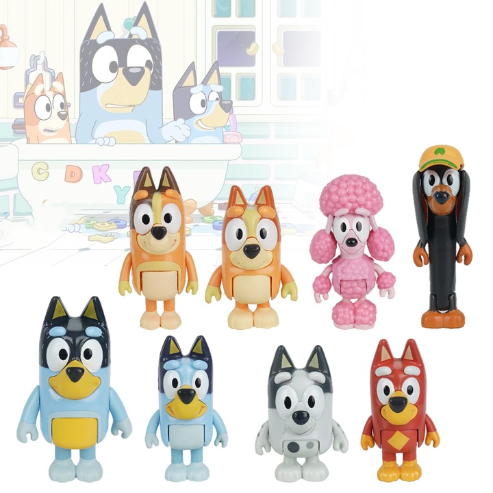 Set 8 Jucarii de Bluey, PVC, 5 cm - 8 cm