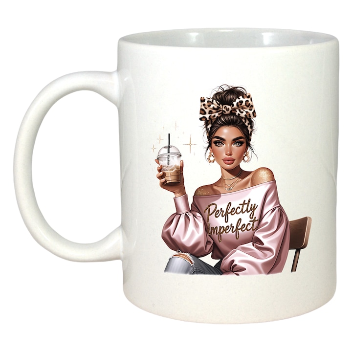 Cana boss girl perfectly imperfect, boss girl perfect de imperfecta, Cri-Flo, Ceramica, 330 ml, Culoare Alb