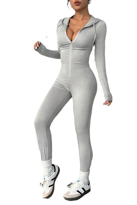 Salopeta Dama, Full Body, Cu Gluga Si Fermoar, Gri, L
