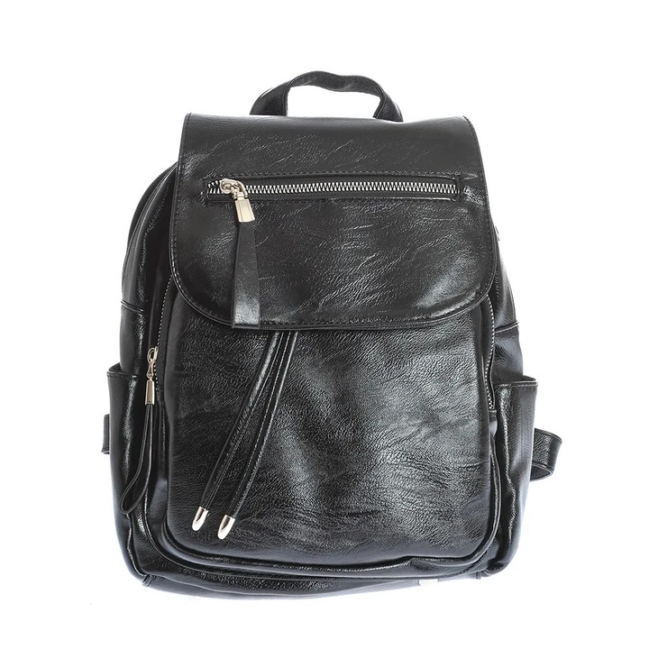 Rucsac negru compartimentat cu detalii argintii, Meli Melo Paris