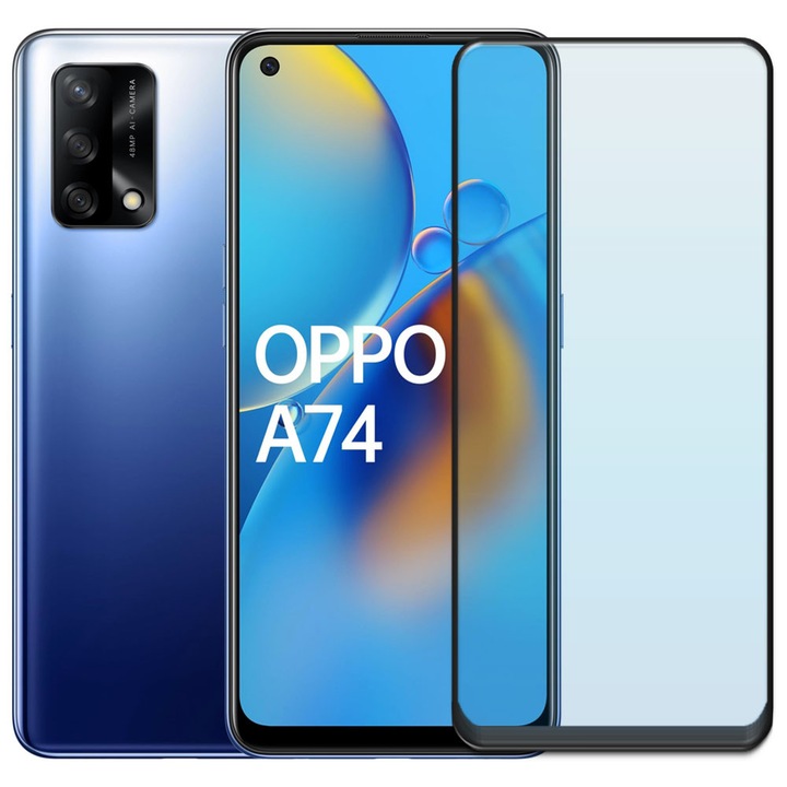 Folie din sticla securizata pentru Oppo A74 (4G), HAMSTERBOX Glass Shield, Protectie completa ecran, Full face, Aplicare rapida, Case Friendly, Transparenta