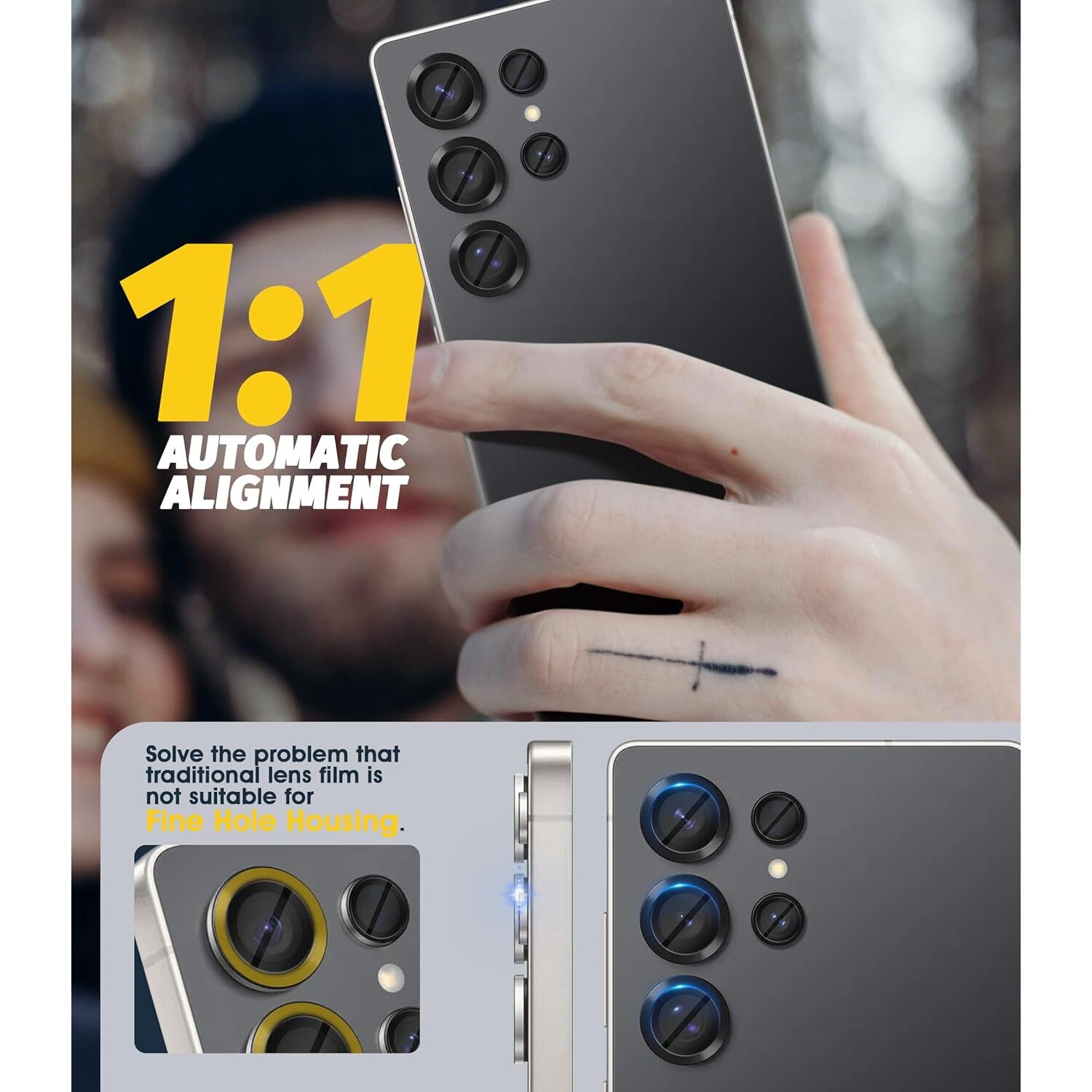 Folie de protectie camera NEWZEROL pentru Samsung Galaxy S25 Ultra – sticla securizata 9H, ultra-subtire, compatibila orice husa, instalare usoara, negru, set de 2
