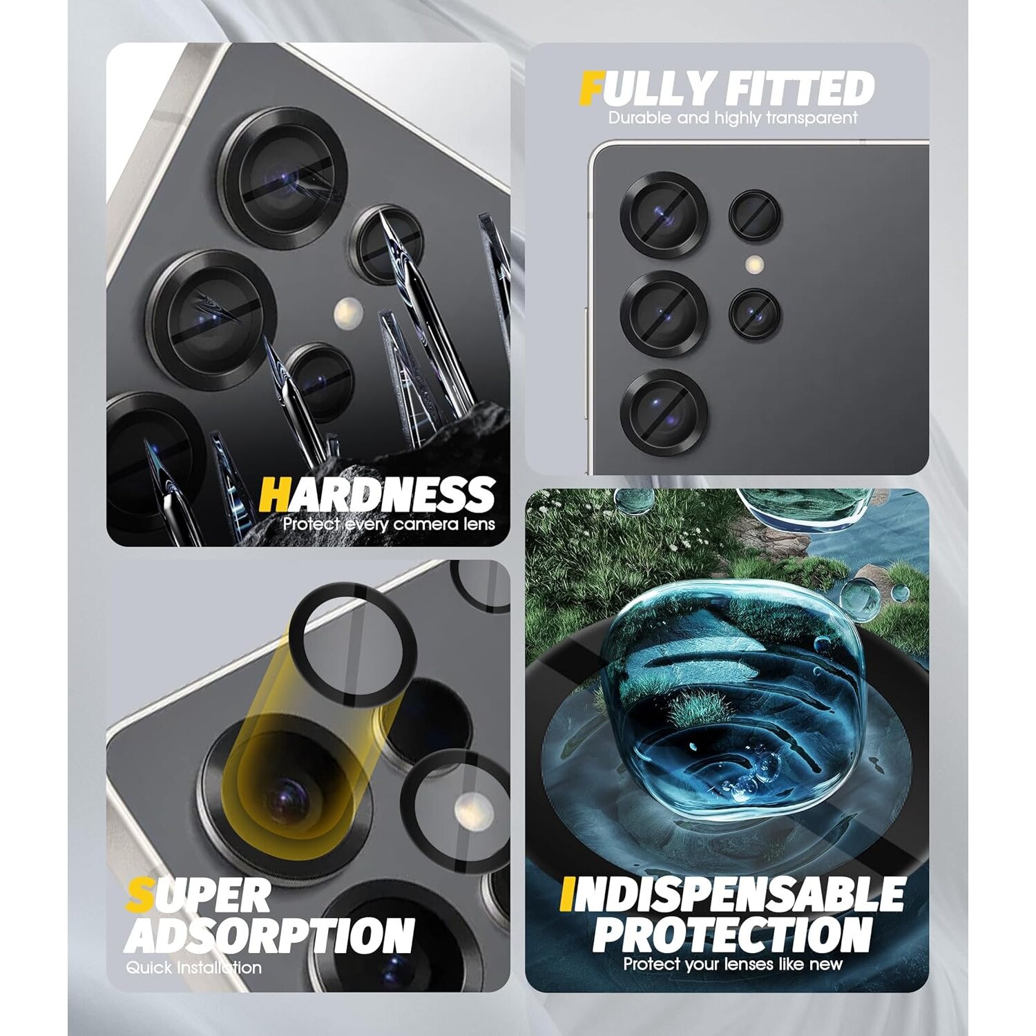 Folie de protectie camera NEWZEROL pentru Samsung Galaxy S25 Ultra – sticla securizata 9H, ultra-subtire, compatibila orice husa, instalare usoara, negru, set de 2