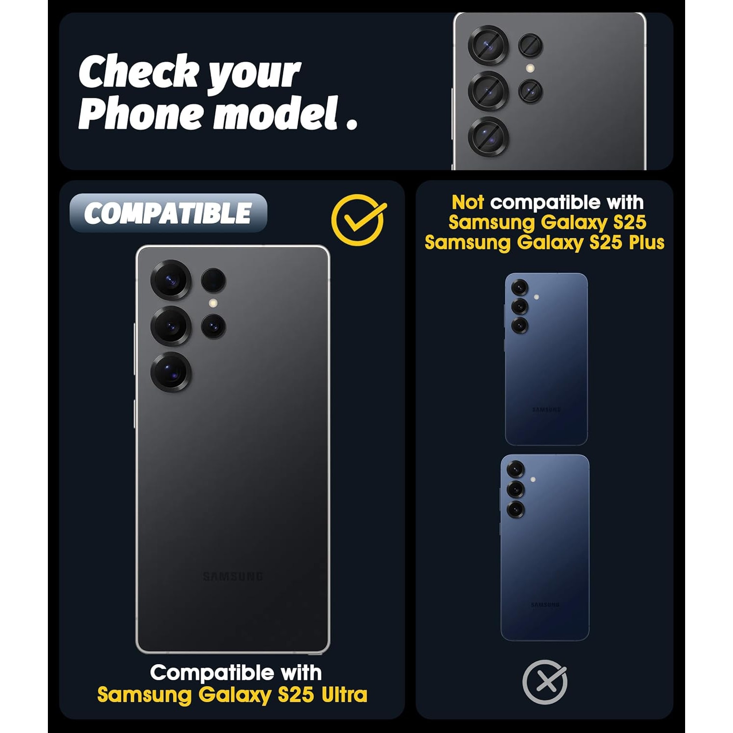 Folie de protectie camera NEWZEROL pentru Samsung Galaxy S25 Ultra – sticla securizata 9H, ultra-subtire, compatibila orice husa, instalare usoara, negru, set de 2