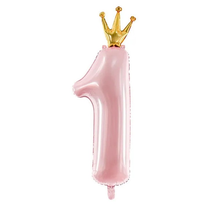 Balon foliowy Cyfra 1, PartyDeco, металик, яснорозов, 30x92 cm