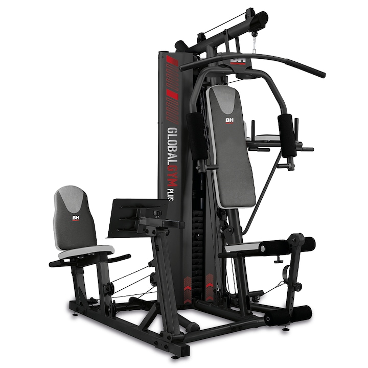 Aparat Multifunctional BH FITNESS GLOBAL GYM, Presa pentru picioare, abdomene, dips, Tensiune dinamica maxima 100 Kg, Presa piept Combo / Butterfly, Scripete superior si inferior