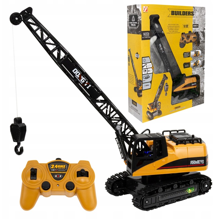 Macara telecomandata, jucarie RC pentru copii cu senile, lumina, sunet si carlig, 3+