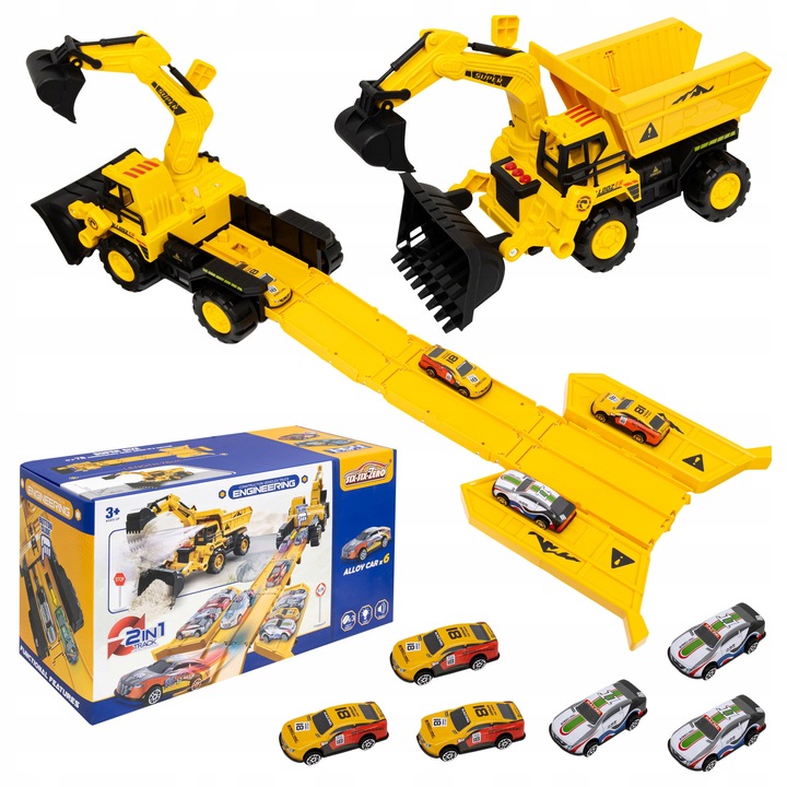 Excavator, lansator de masini pentru copii, cu sunet si lumina, 3+