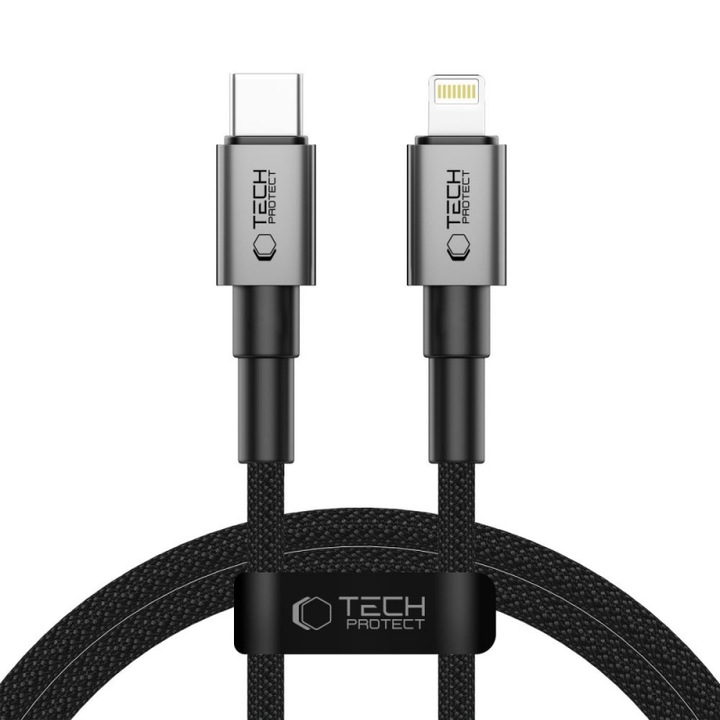 Cablu de incarcare si trasfer date, USB Type-C la Lightning, UltraBoost, 27W, 1m lungime, ranforsat, Gri