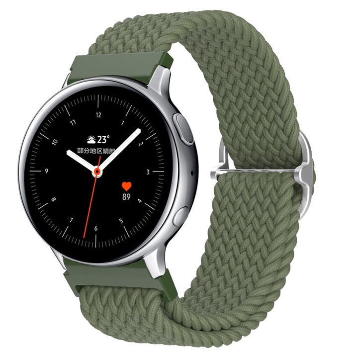Каишка за часовник Vogo®, съвместима с Garmin, Huawei Watch, Samsung Galaxy Watch, Amazfit, универсална, плетена найлонова материя, маслинено зелена, 22 мм
