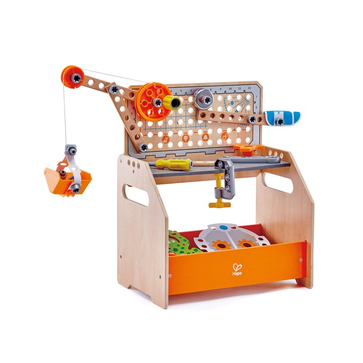 Banc de lucru științific Hape, 58 piese, lemn, jucărie educativă