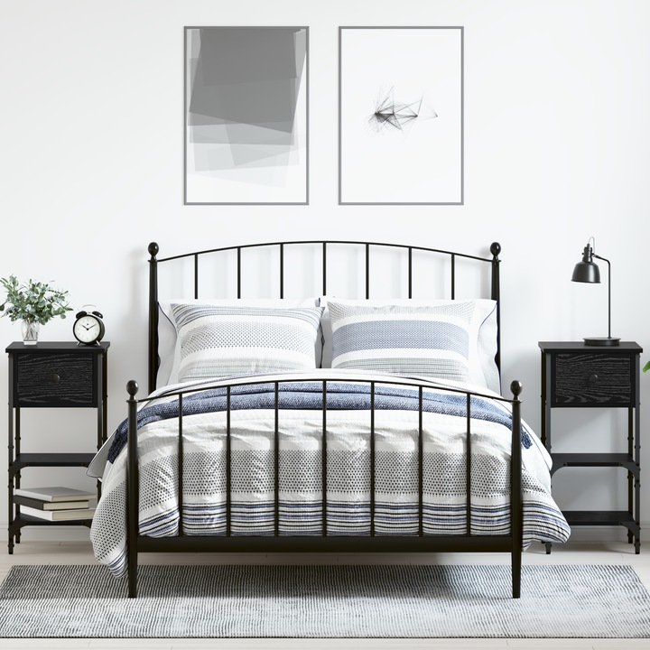 Set 2 Safki Nocne, vidaXL, Negru, 34x36x70 cm, Lemn de stejar