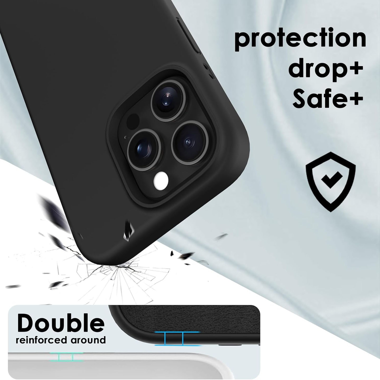 Husa pentru Apple iPhone 16 Pro, ZGGZERG, Liquid Silicone, Ultra Slim, Incarcare Wireless, Protectie Camera, Microfibra in Interior, Anti-Soc, Anti-Zgarieturi, Anti-Alunecare, 2*10*29.5cm, Negru