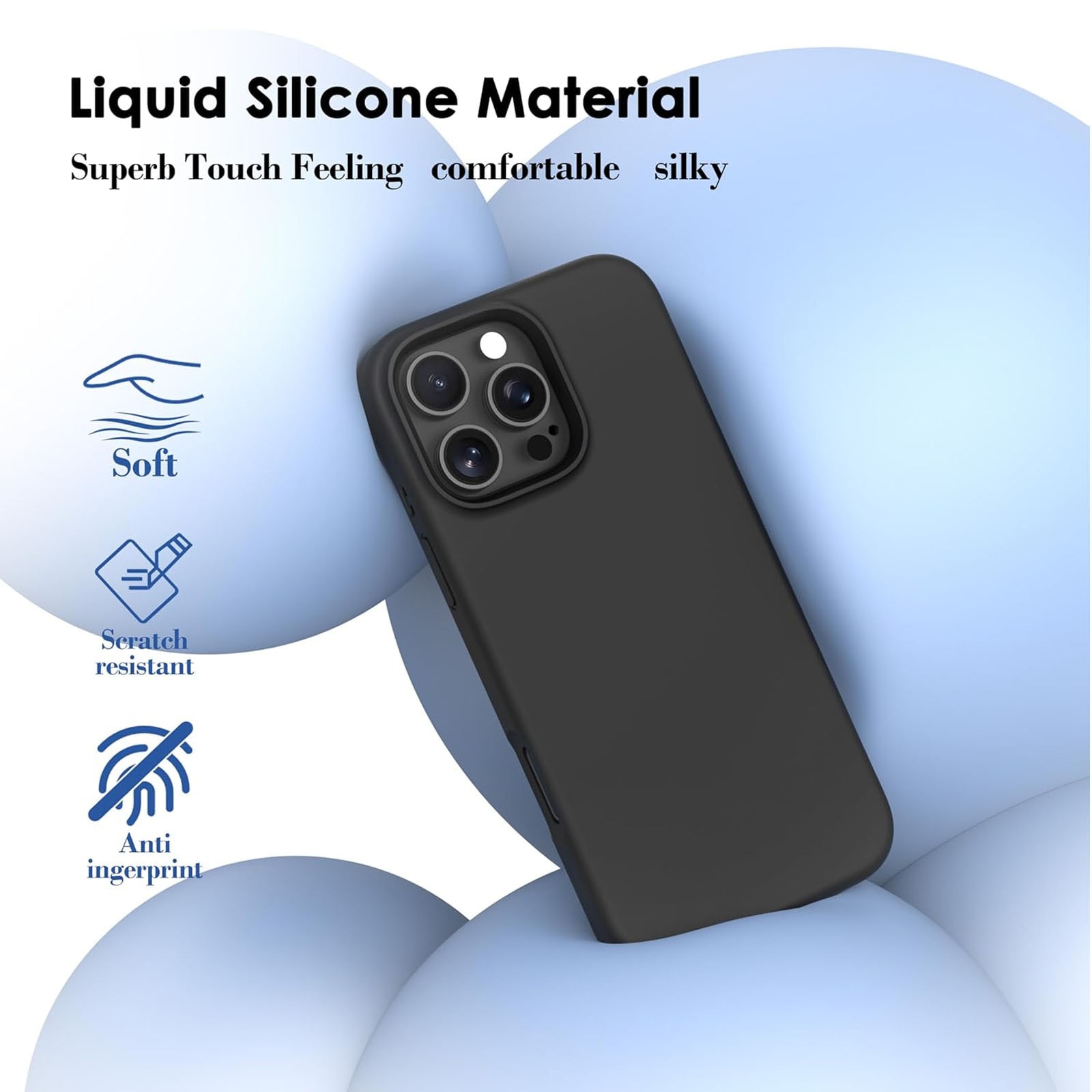 Husa pentru Apple iPhone 16 Pro, ZGGZERG, Liquid Silicone, Ultra Slim, Incarcare Wireless, Protectie Camera, Microfibra in Interior, Anti-Soc, Anti-Zgarieturi, Anti-Alunecare, 2*10*29.5cm, Negru