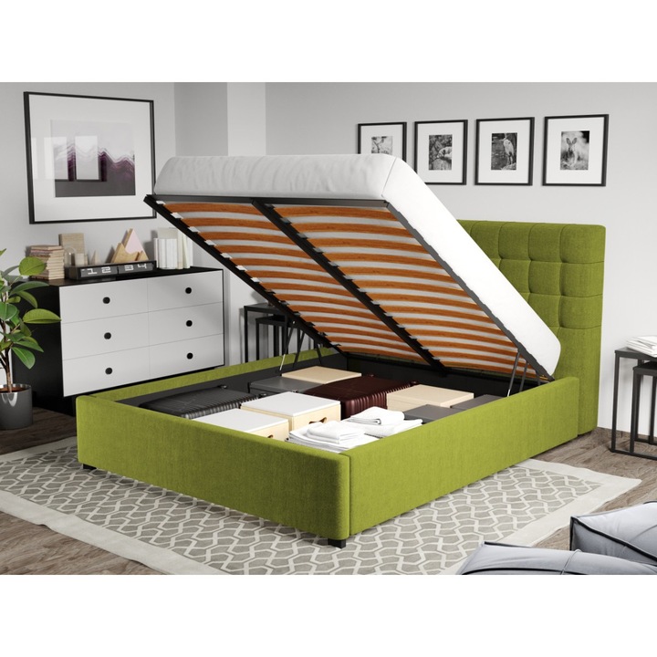 Pat Tapitat Rivo, Somiera Rabatabila si lada, 160x200, Verde/Falcone 22