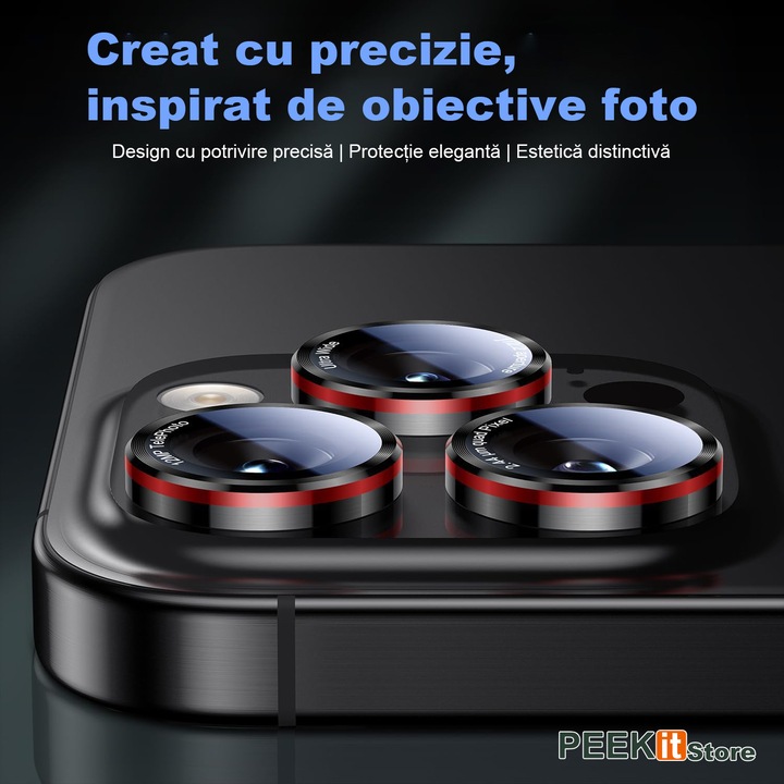Peekit за iPhone 15 Pro Max / 15 Pro – Протектор за обектив на камера [Дизайн 2025], Военно закалено стъкло + метална рамка, Удароустойчив, Пълно покритие, Идеален за пътуване / ежедневна употреба, Червен