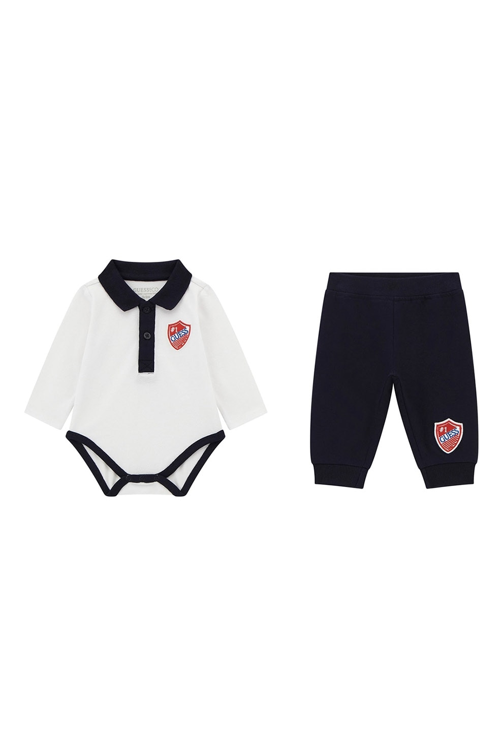 GUESS KIDS, Set de body si pantaloni de trening - 2 piese, Rosu, Albastru ultramarin, Alb optic, 62-68 CM