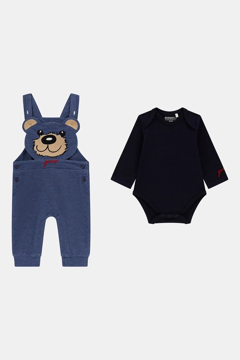 GUESS KIDS, Боди и гащеризон с лого - 2 части, Черен/Тъмносин/Бежов, 55-62 CM