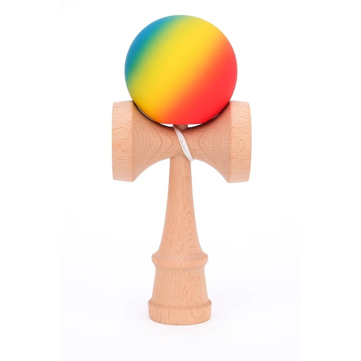 Interaktív Kendama Játék, Fa, 18 cm, Ügyességi Játék Gyermekeknek és Felnőtteknek, 3 Színátmenetes Modell, Piros/Sárga/Kék