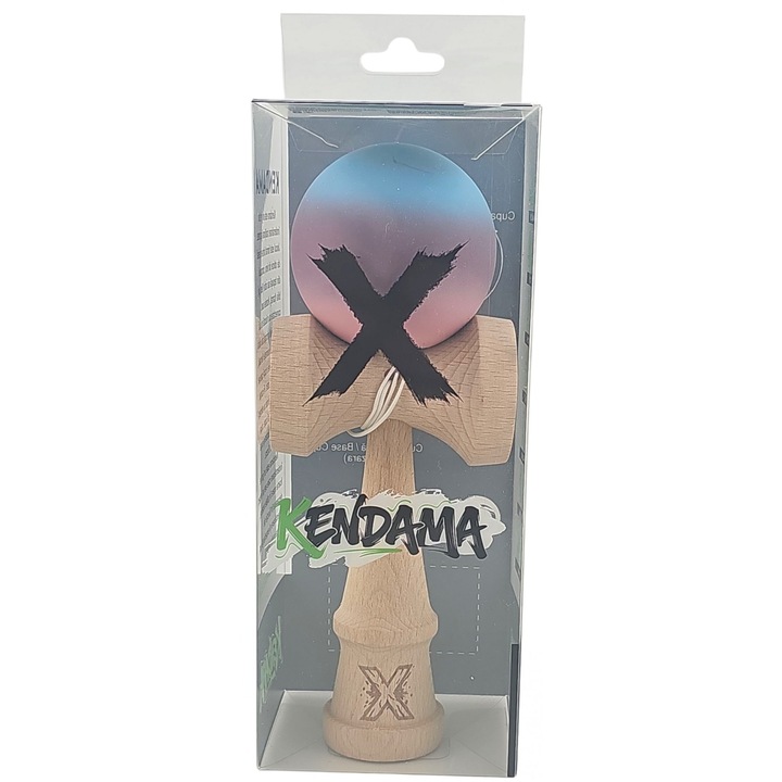 Kendama Originala X, Profesionala din Lemn, Rubber Grip, 18 cm, Roz/Mov/Albastru