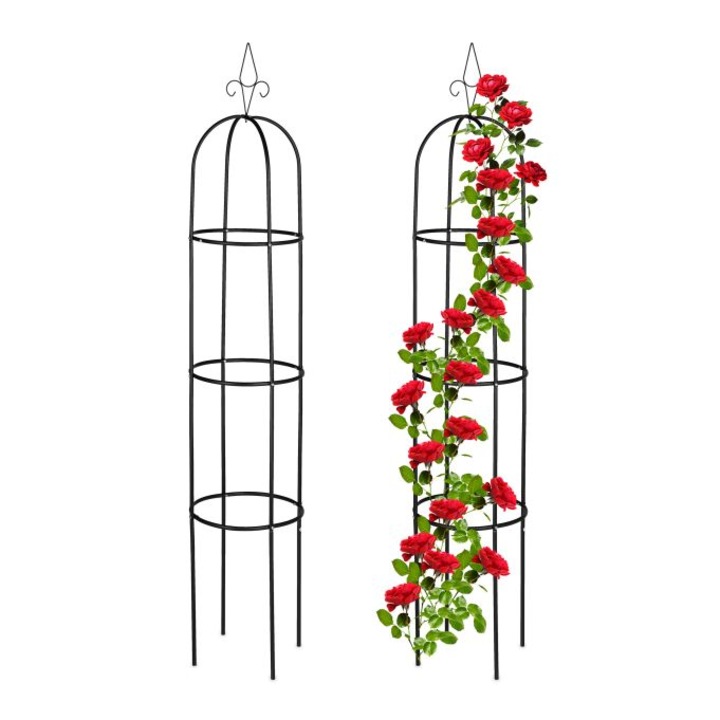 Set 2 spaliere pentru flori cataratoare, Relaxdays, inaltime 200 cm, negru