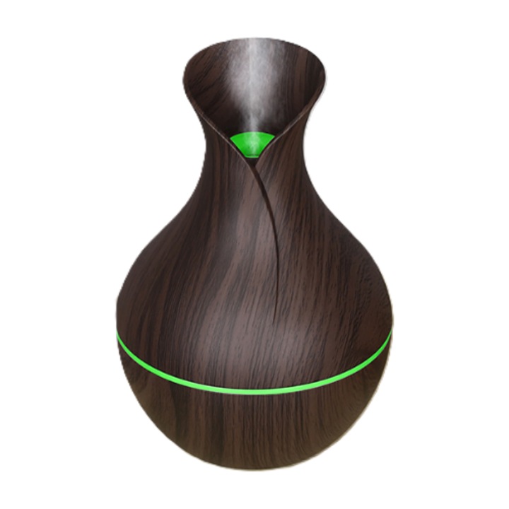 Овлажнител за въздух с ароматерапевтичен дифузер във формата на ваза, 200 мл, захранван от USB, ултразвуков дифузер, 7 цвята - тъмни дървесни влакна